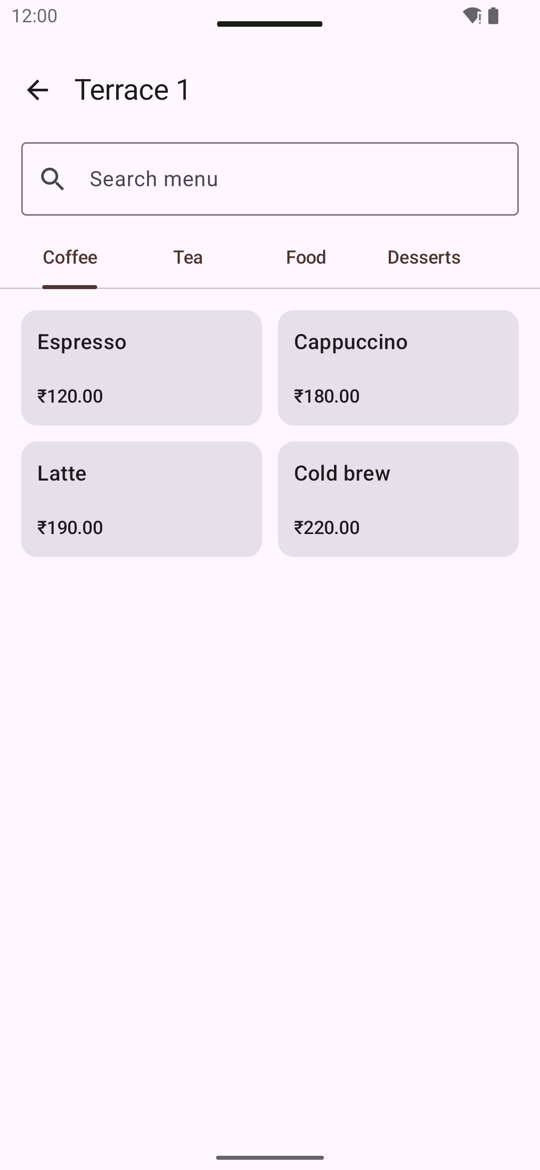 The Android menu with categories and search
