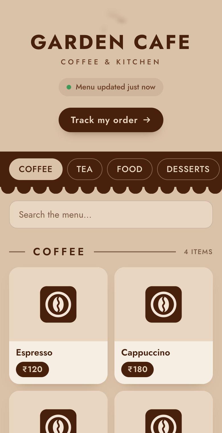 The menu page